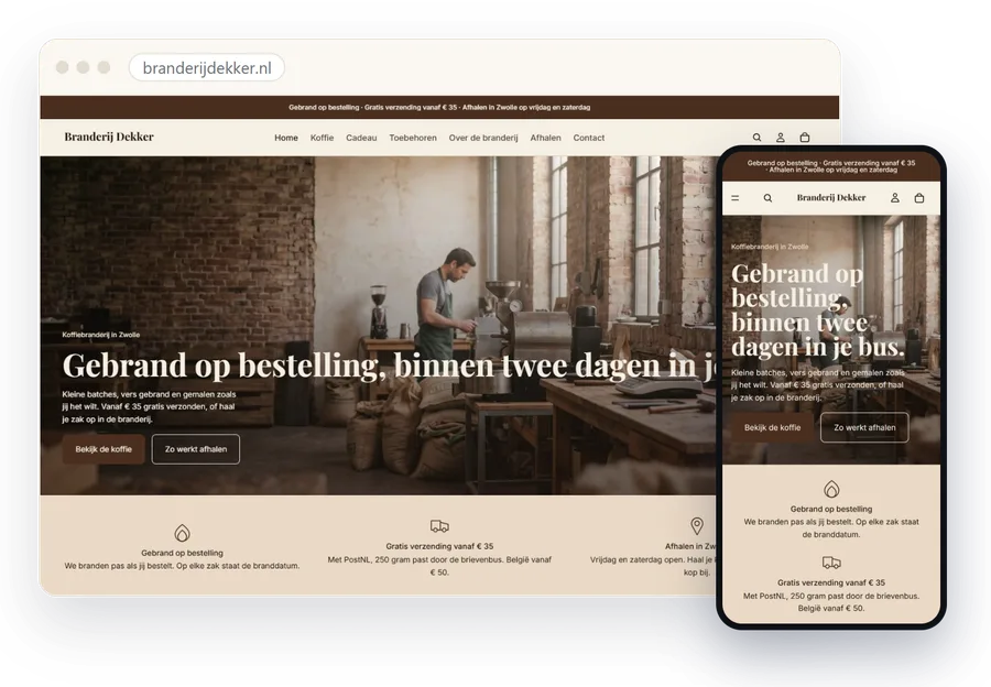Branderij Dekker op laptop en telefoon