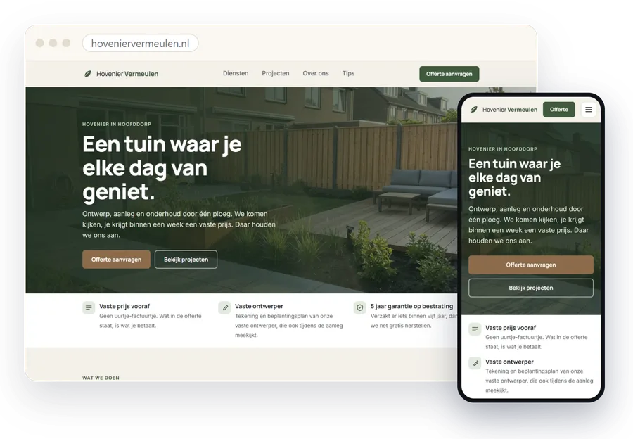 Hovenier Vermeulen op laptop en telefoon