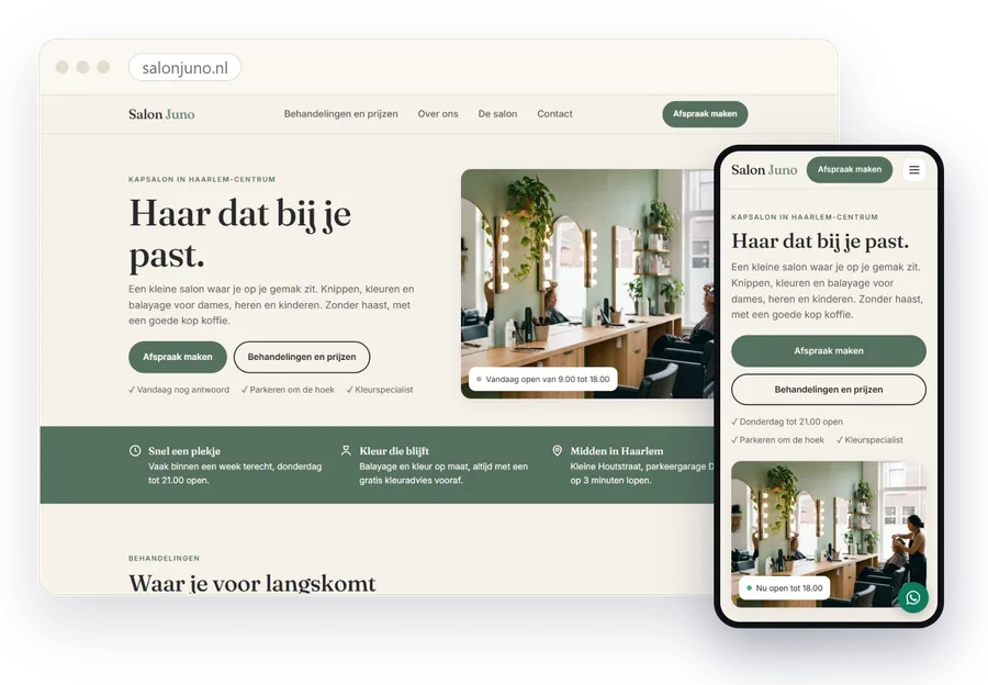 Salon Juno op laptop en telefoon