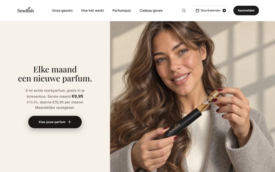 De homepage van webshop Smellish