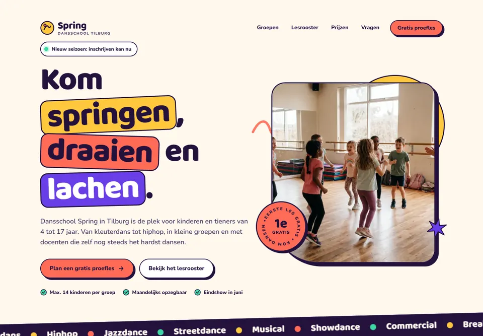 Stijl Vrolijk en kleurrijk: Dansschool Spring, dansschool