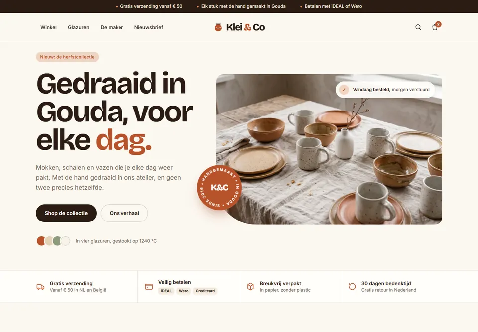 Stijl Webshop met eigen merk: Klei & Co, keramiek